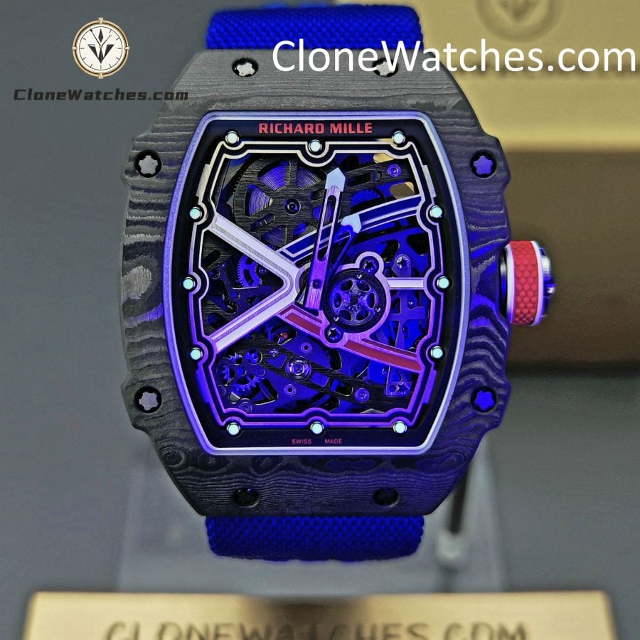 Richard Mille Super Clone Watches 1:1 RM 67 - 02 Carbon Tourbillon Blue Strap - Image 2