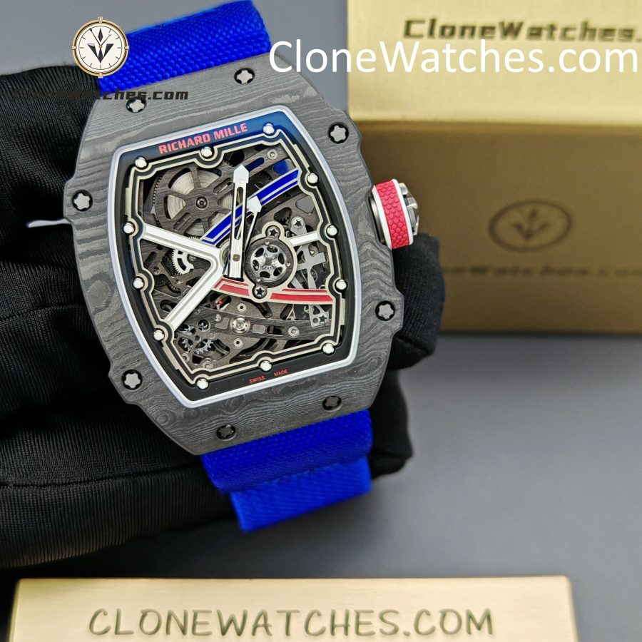 Richard Mille Super Clone Watches 1:1 RM 67 - 02 Carbon Tourbillon Blue Strap - Image 4