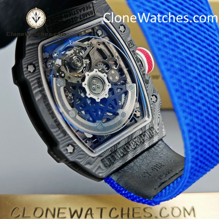 Richard Mille Super Clone Watches 1:1 RM 67 - 02 Carbon Tourbillon Blue Strap - Image 9