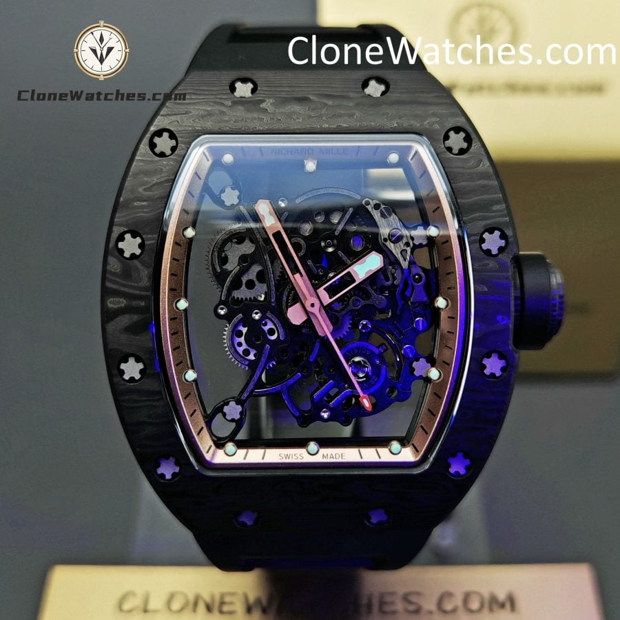 Richard Mille Super Clone Watches 1:1 RM 055 Carbon Tourbillon Black Strap - Image 2