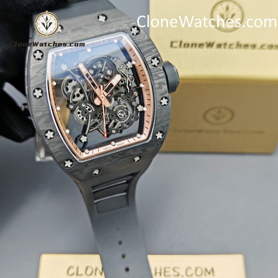 Richard Mille Super Clone Watches 1:1 RM 055 Carbon Tourbillon Black Strap - Image 4