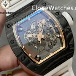 Richard Mille Super Clone Watches 1:1 RM 055 Gold Inner Bezel Carbon Tourbillon White Strap - Image 2