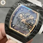 Richard Mille Super Clone Watches 1:1 RM 055 Gold Inner Bezel Carbon Tourbillon White Strap - Image 3