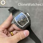 Richard Mille Super Clone Watches 1:1 RM 055 White Inner Bezel Carbon Tourbillon Black Strap - Image 4