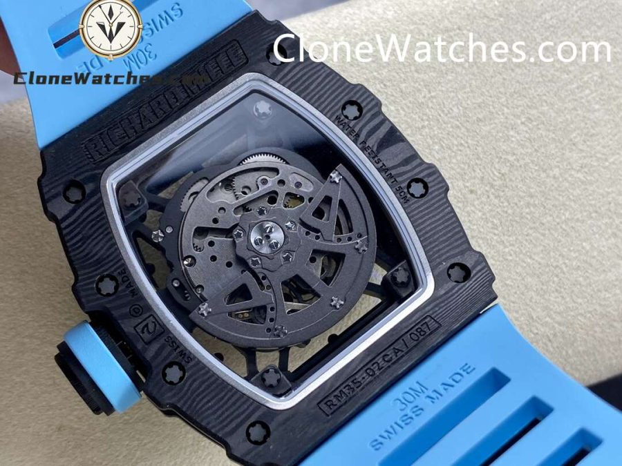 Richard Mille Super Clone Watches 1:1 RM 035 – 02 Carbon Tourbillon Blue Strap - Image 7