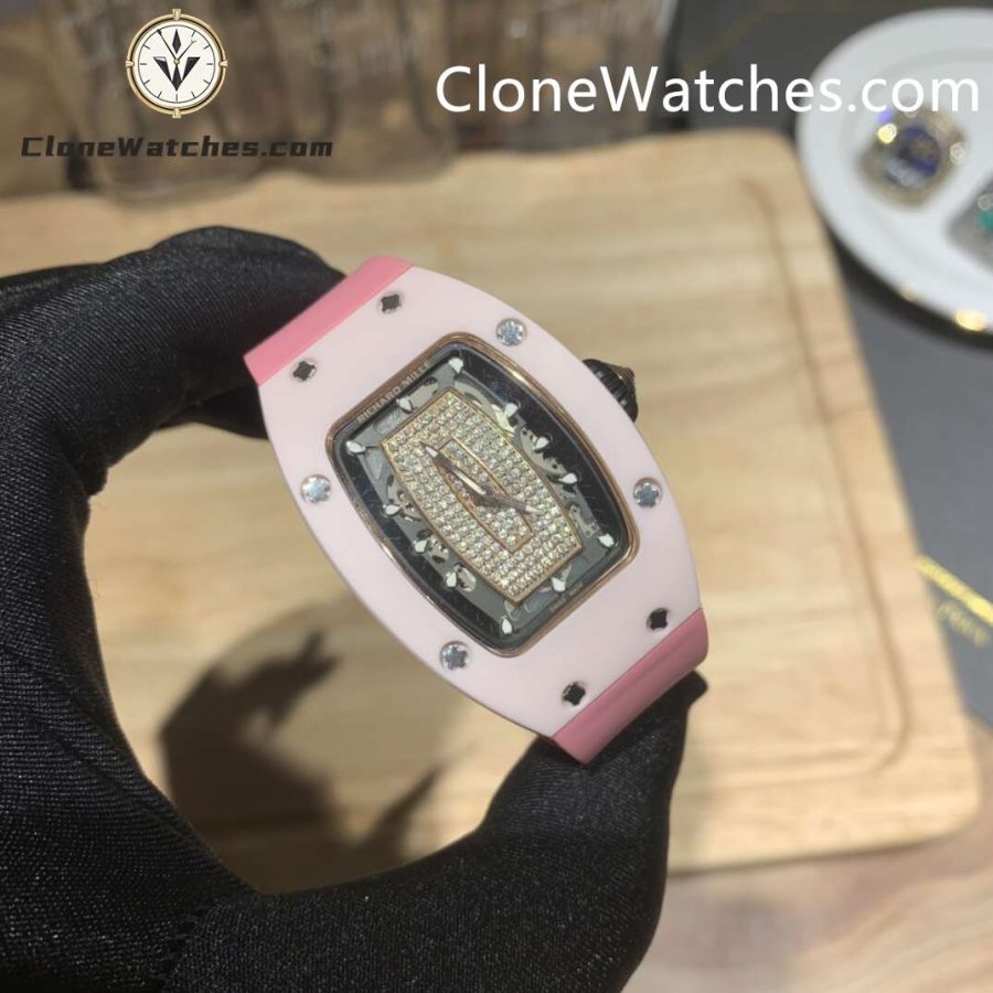 Richard Mille Super Clone Watches 1:1 RM 07 - 01 Pink Ceramic Diamond Dial Pink Strap - Image 5