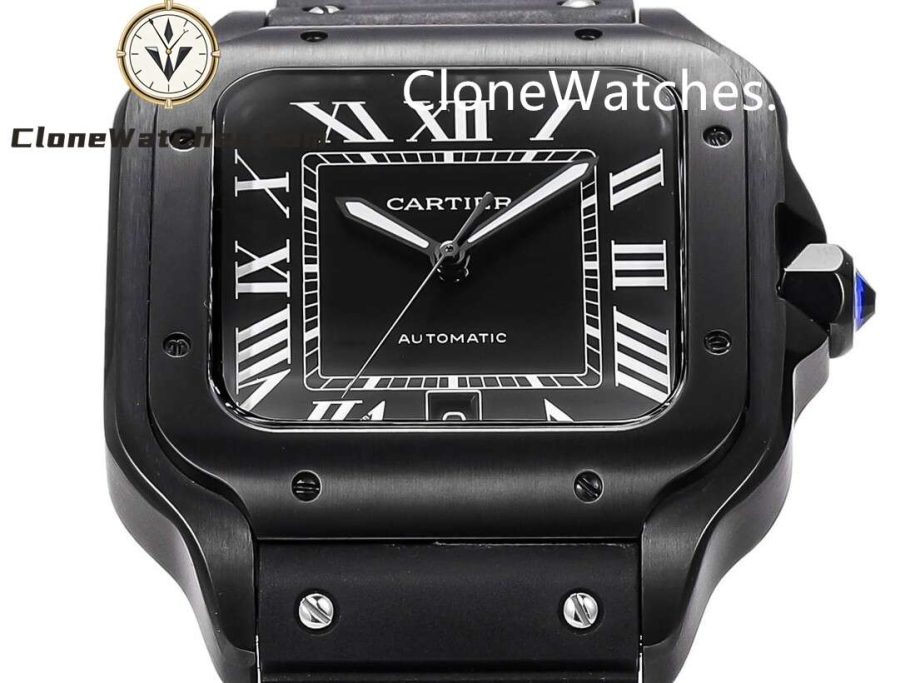 Cartier Super Clone Watches 1:1 Santos Series Black Dial 39.8MM WSSA0039 Rubber Strap - Image 5