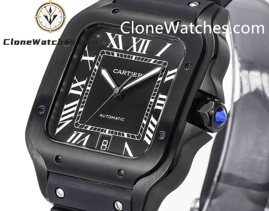 Cartier Super Clone Watches 1:1 Santos Series Black Dial 39.8MM WSSA0039 Rubber Strap - Image 4