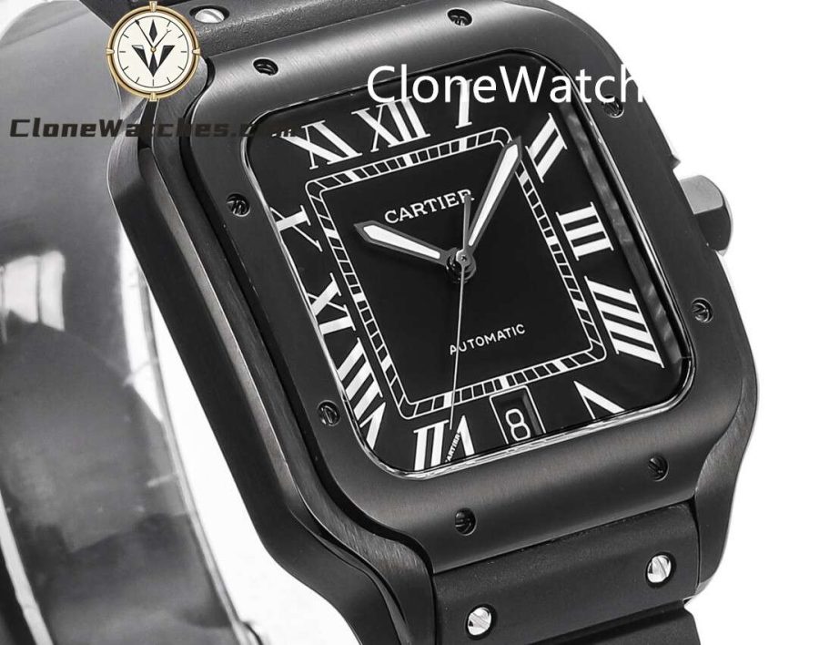 Cartier Super Clone Watches 1:1 Santos Series Black Dial 39.8MM WSSA0039 Rubber Strap - Image 3