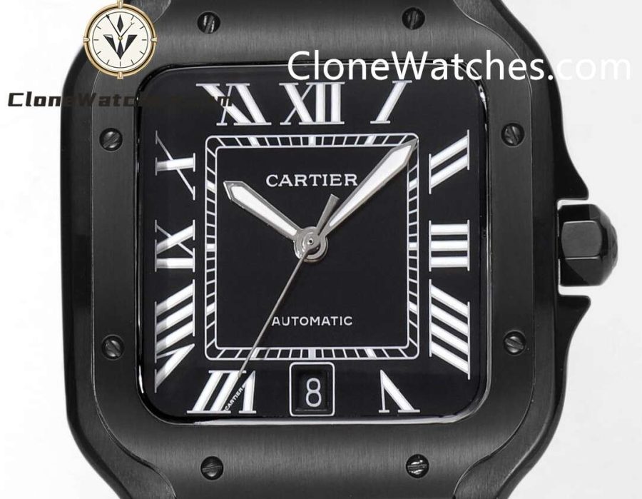 Cartier Super Clone Watches 1:1 Santos Series Black Dial 39.8MM WSSA0039 Rubber Strap - Image 2