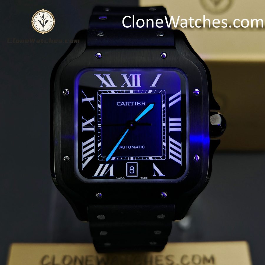 Cartier Super Clone Watches 1:1 Santos Series Black Dial 39.8MM WSSA0039 Rubber Strap - Image 2