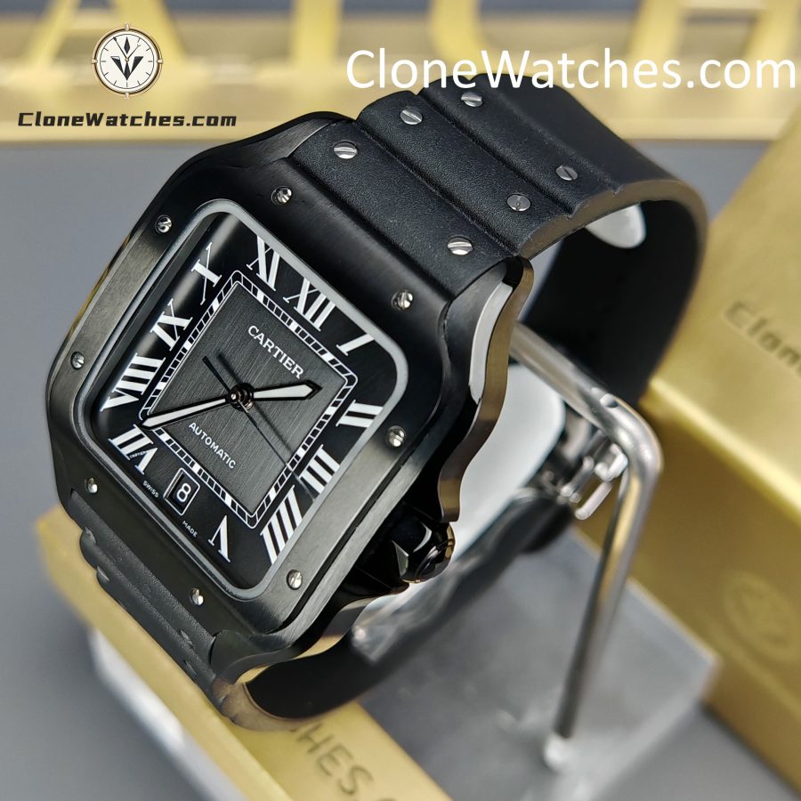 Cartier Super Clone Watches 1:1 Santos Series Black Dial 39.8MM WSSA0039 Rubber Strap - Image 3
