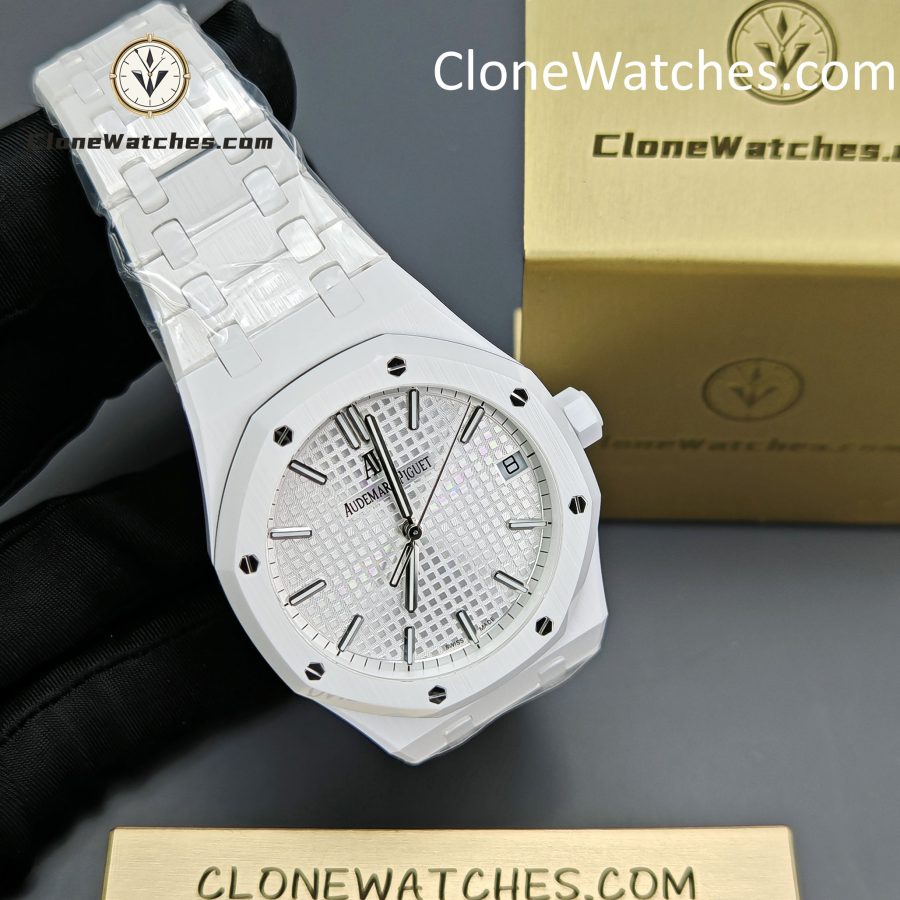 Audemars Piguet Super Clone Watches 1:1 Royal Oak White Ceramic 15500 White Dial 41MM - Image 5
