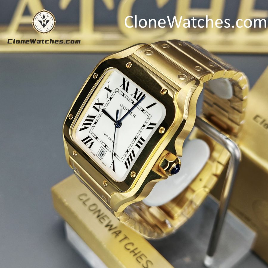 Cartier Super Clone Watches 1:1 Santos 18K Gold White Dial 39.8MM WGSA0009 - Image 2