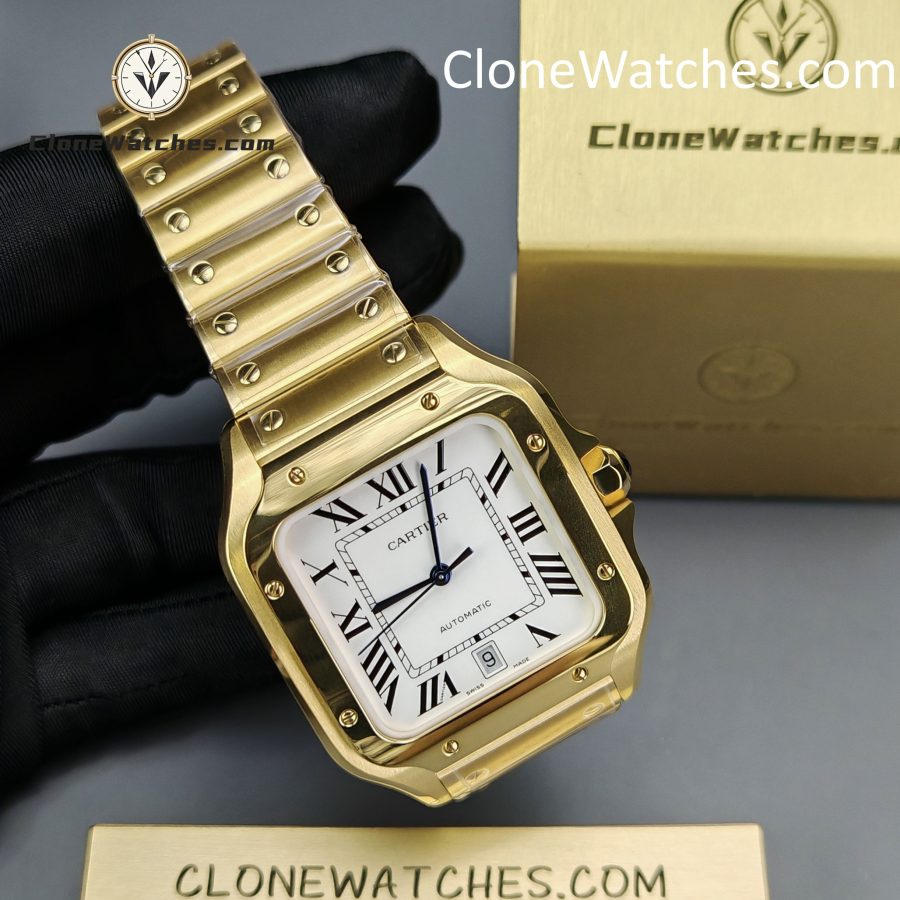 Cartier Super Clone Watches 1:1 Santos 18K Gold White Dial 39.8MM WGSA0009 - Image 4