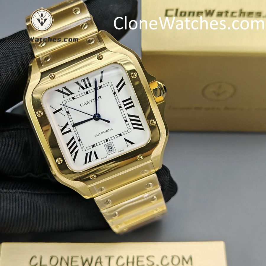 Cartier Super Clone Watches 1:1 Santos 18K Gold White Dial 39.8MM WGSA0009 - Image 5