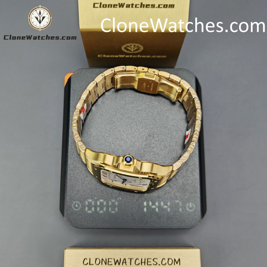 Cartier Super Clone Watches 1:1 Santos 18K Gold White Dial 39.8MM WGSA0009 - Image 15