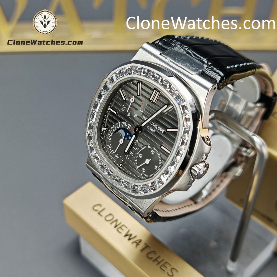 Patek Philippe Super Clone Watches 1:1 Nautilus 5712 Gray Dial Diamond Bezel - Image 3