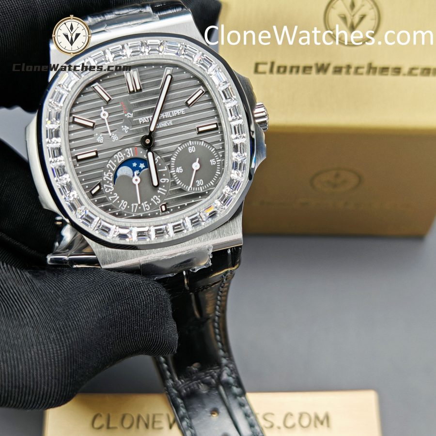 Patek Philippe Super Clone Watches 1:1 Nautilus 5712 Gray Dial Diamond Bezel - Image 4
