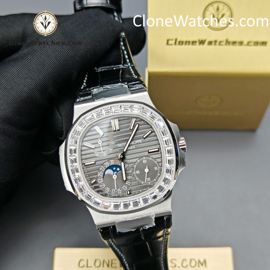 Patek Philippe Super Clone Watches 1:1 Nautilus 5712 Gray Dial Diamond Bezel - Image 6