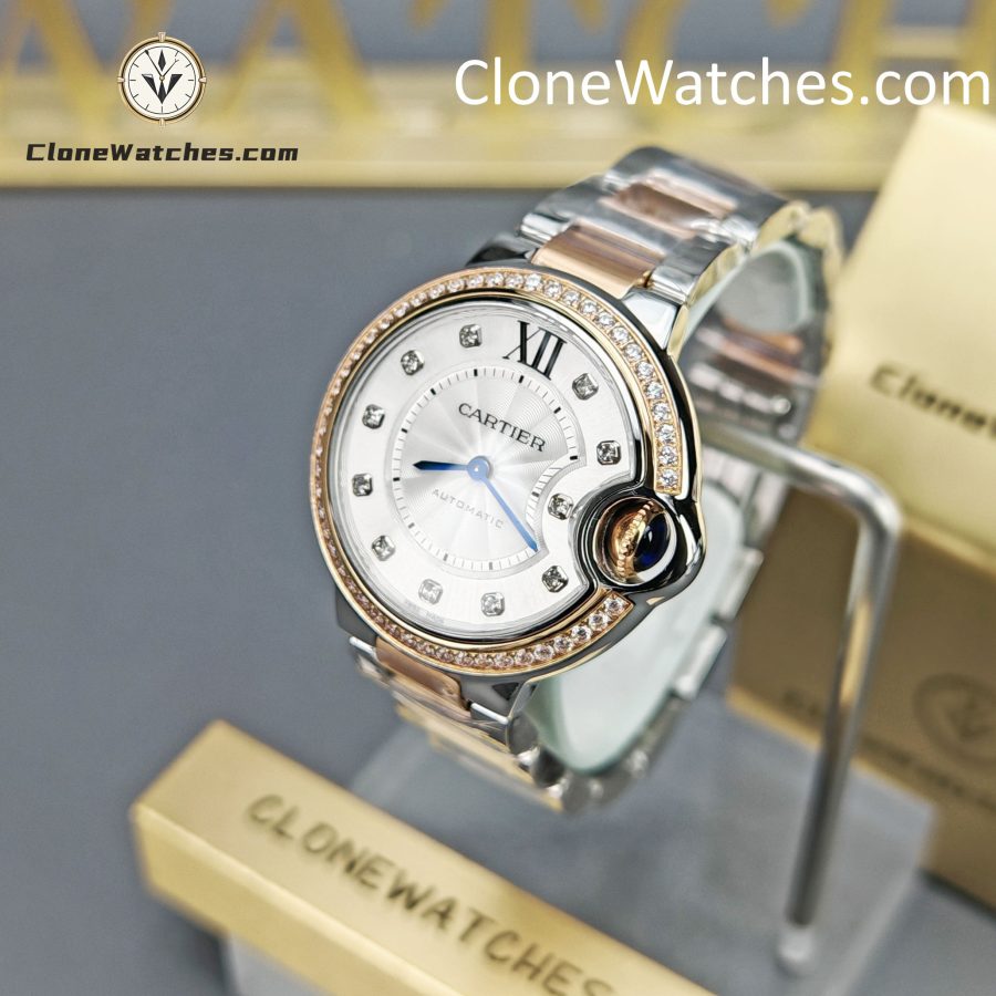 Cartier Super Clone Watches 1:1 Ballon Bleu de W3BB0023 Silver Dial Diamond bezel 33mm - Image 2