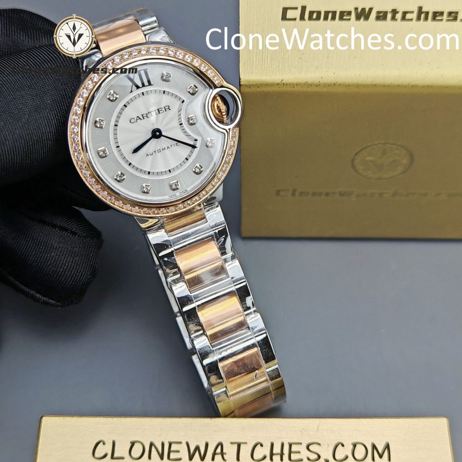 Cartier Super Clone Watches 1:1 Ballon Bleu de W3BB0023 Silver Dial Diamond bezel 33mm - Image 3