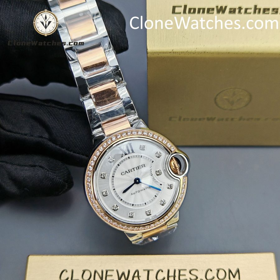 Cartier Super Clone Watches 1:1 Ballon Bleu de W3BB0023 Silver Dial Diamond bezel 33mm - Image 4