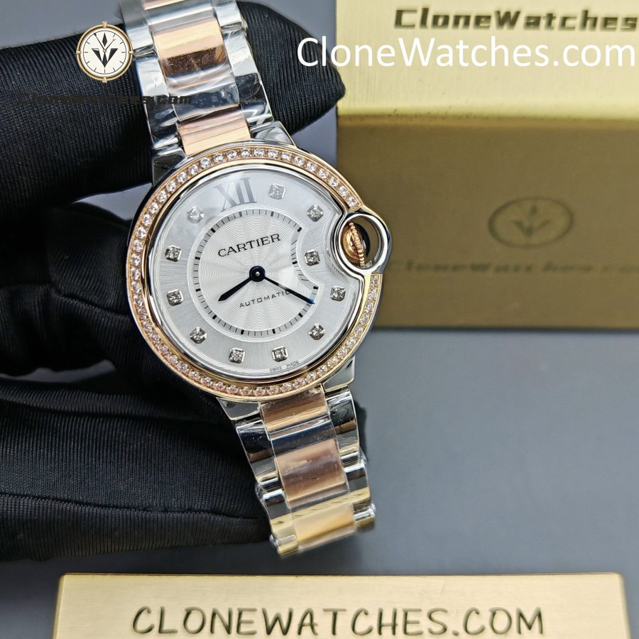 Cartier Super Clone Watches 1:1 Ballon Bleu de W3BB0023 Silver Dial Diamond bezel 33mm - Image 5