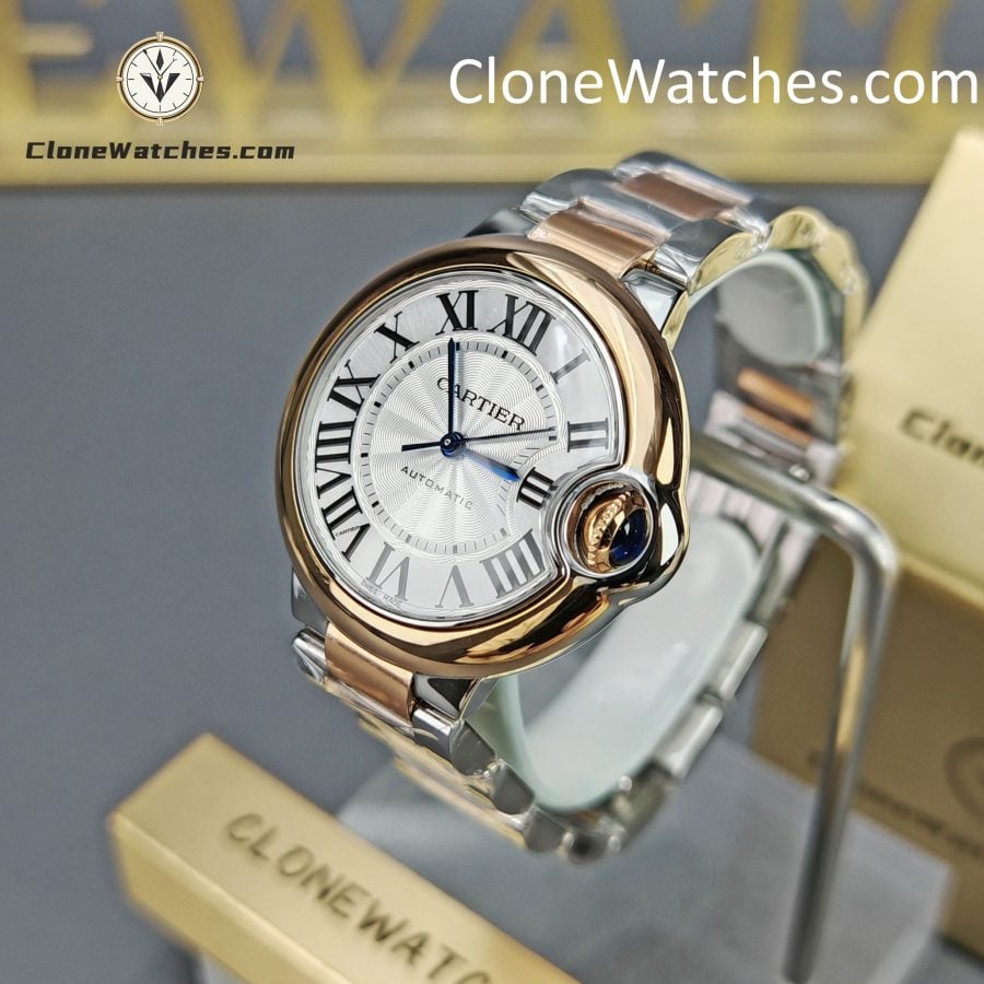 Cartier Super Clone Watches 1:1 Ballon Bleu de W2BB0037 Silver Dial Gold Bezel 33mm - Image 2