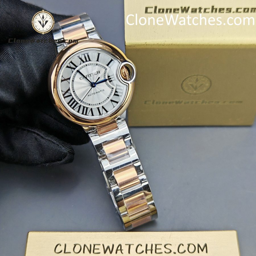 Cartier Super Clone Watches 1:1 Ballon Bleu de W2BB0037 Silver Dial Gold Bezel 33mm - Image 3