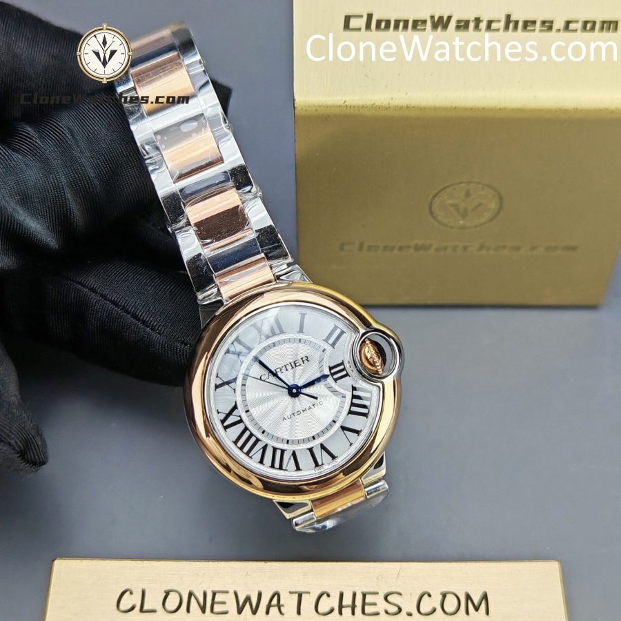 Cartier Super Clone Watches 1:1 Ballon Bleu de W2BB0037 Silver Dial Gold Bezel 33mm - Image 4