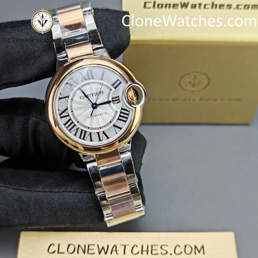 Cartier Super Clone Watches 1:1 Ballon Bleu de W2BB0037 Silver Dial Gold Bezel 33mm - Image 5
