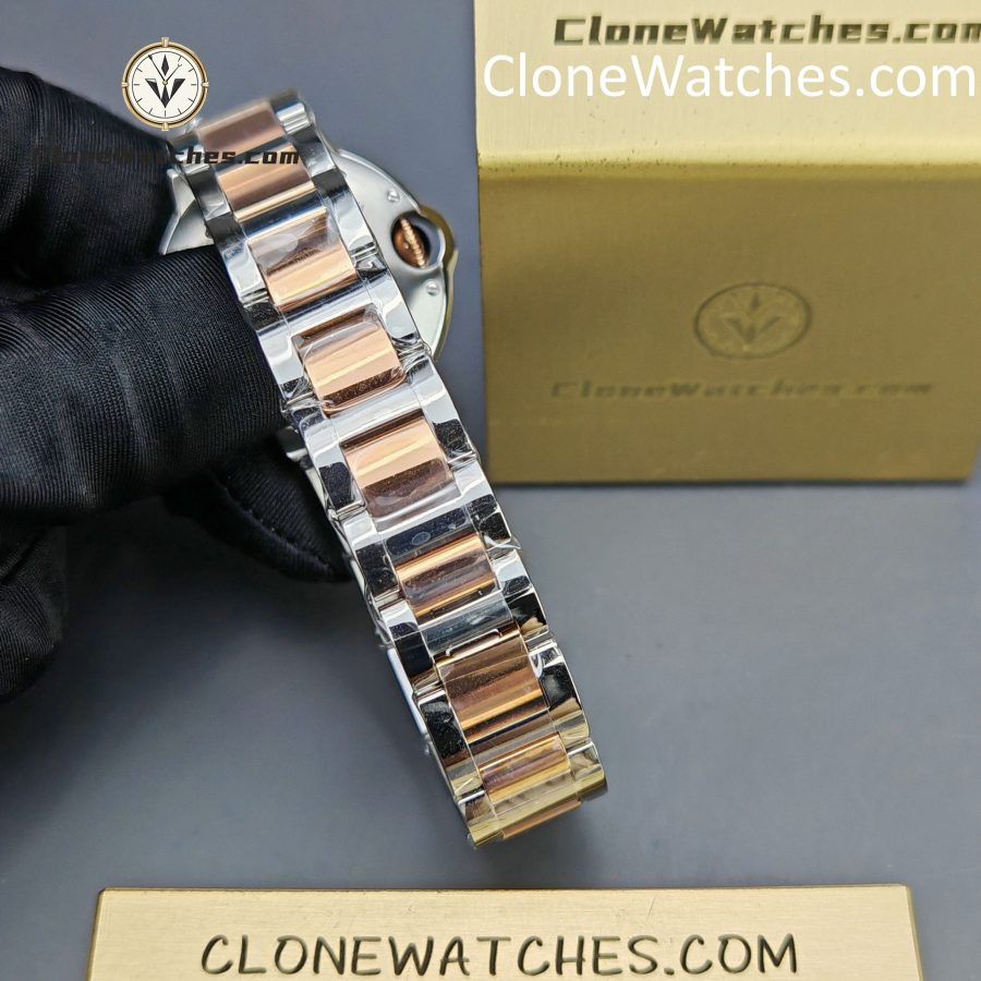 Cartier Super Clone Watches 1:1 Ballon Bleu de W2BB0037 Silver Dial Gold Bezel 33mm - Image 6