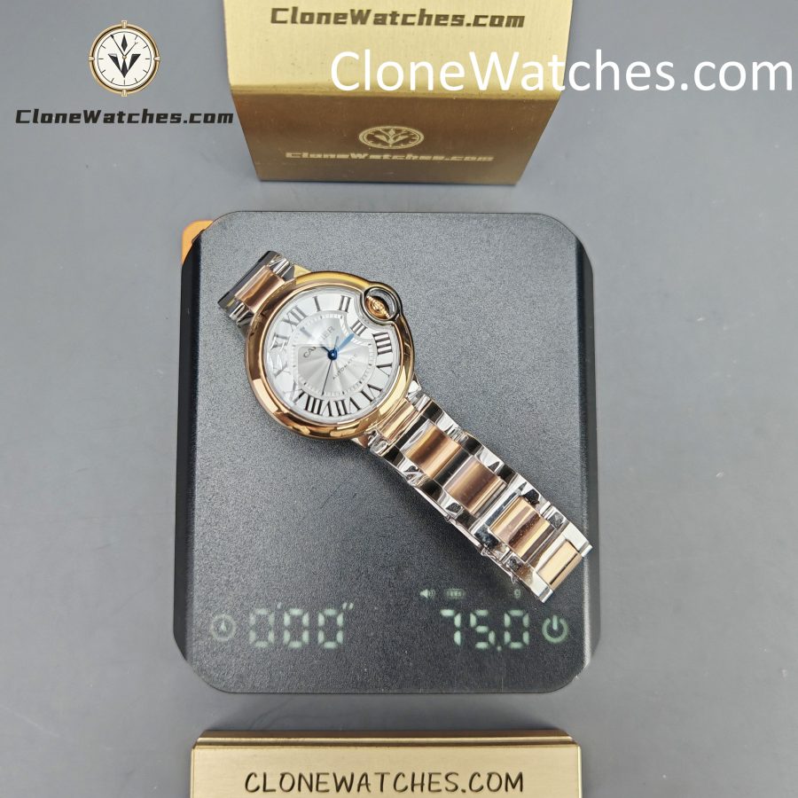 Cartier Super Clone Watches 1:1 Ballon Bleu de W2BB0037 Silver Dial Gold Bezel 33mm - Image 14