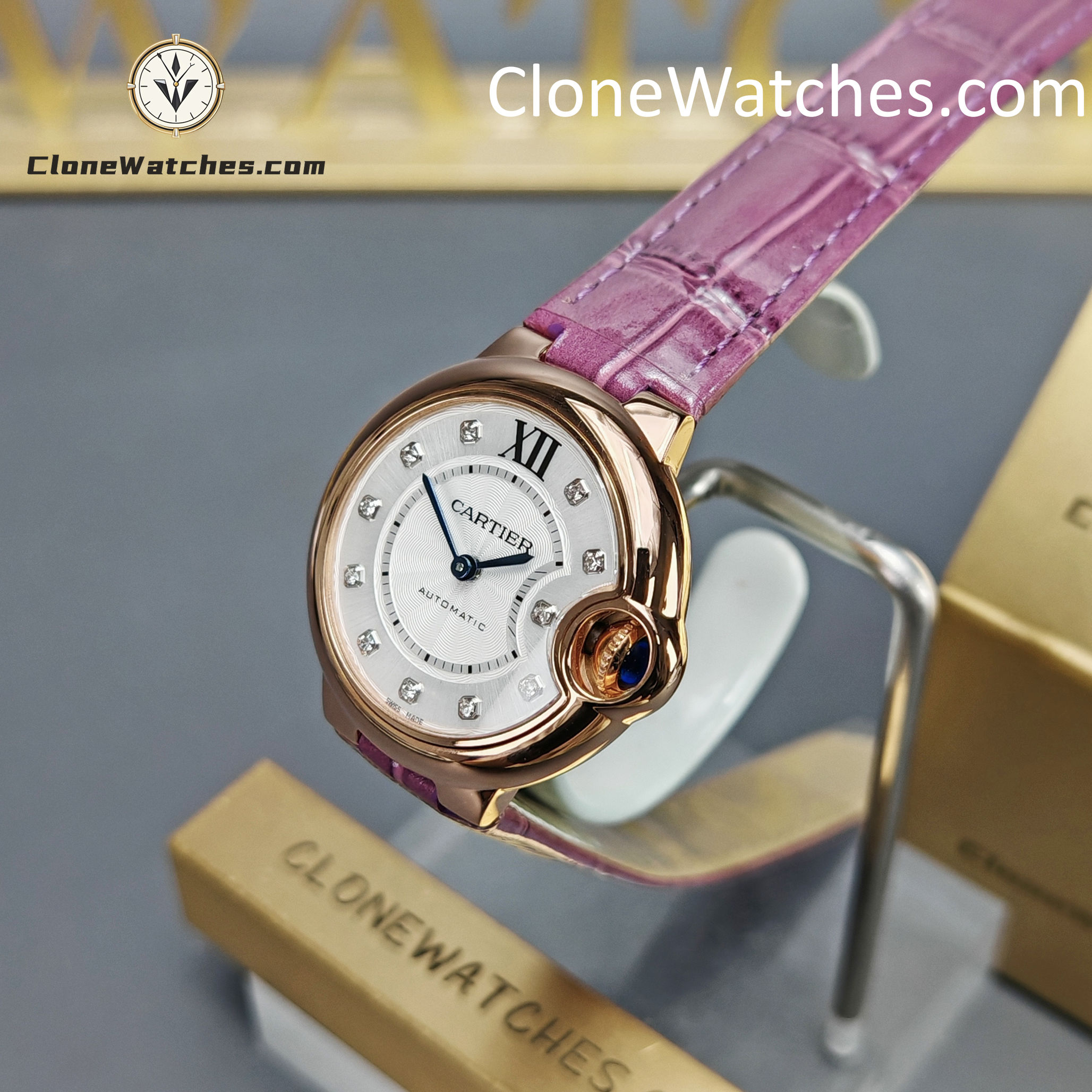 Cartier Super Clone Watches 1:1 Ballon Bleu de WE902040 Silver Dial Diamond Scale 33mm Leather Strap - Image 2