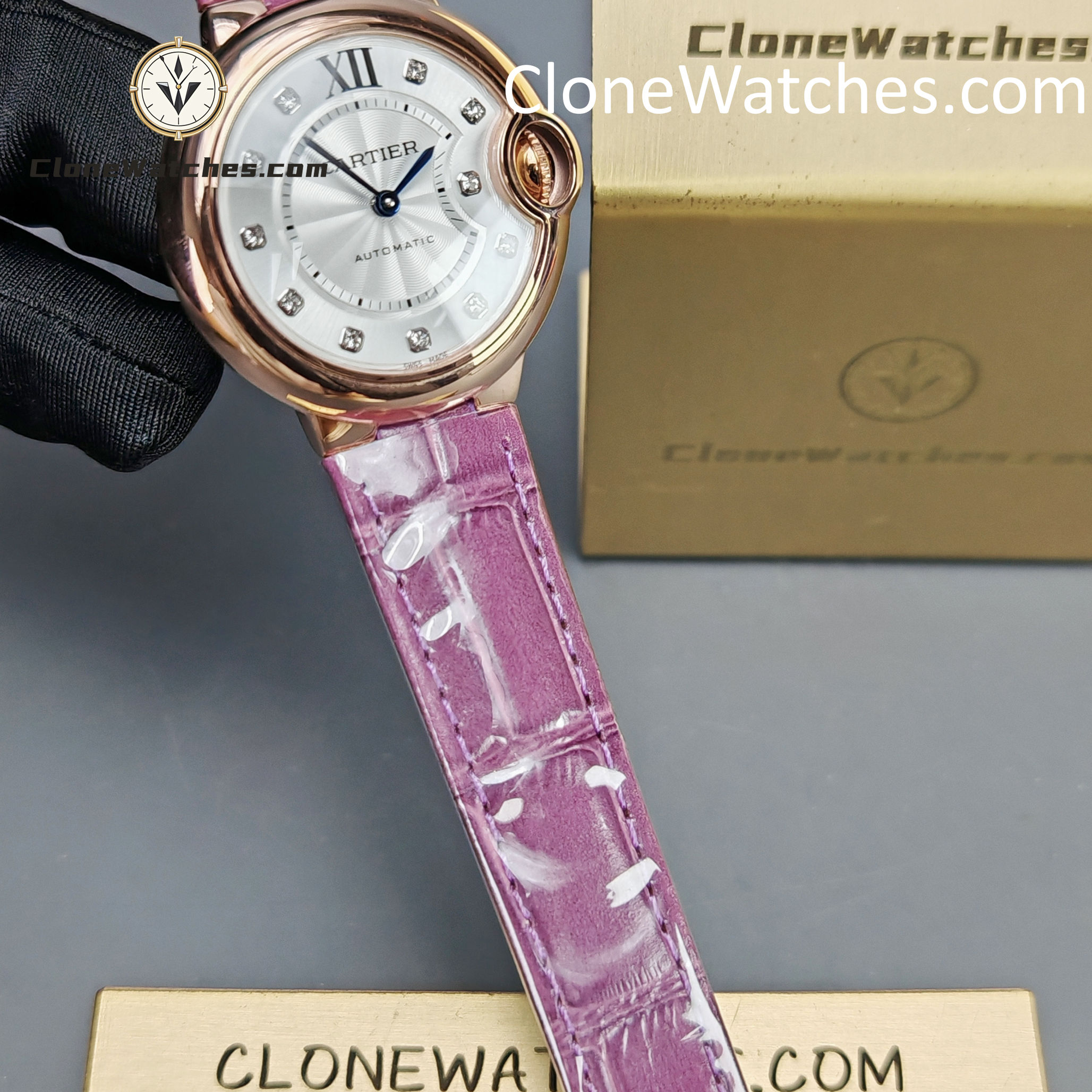 Cartier Super Clone Watches 1:1 Ballon Bleu de WE902040 Silver Dial Diamond Scale 33mm Leather Strap - Image 3