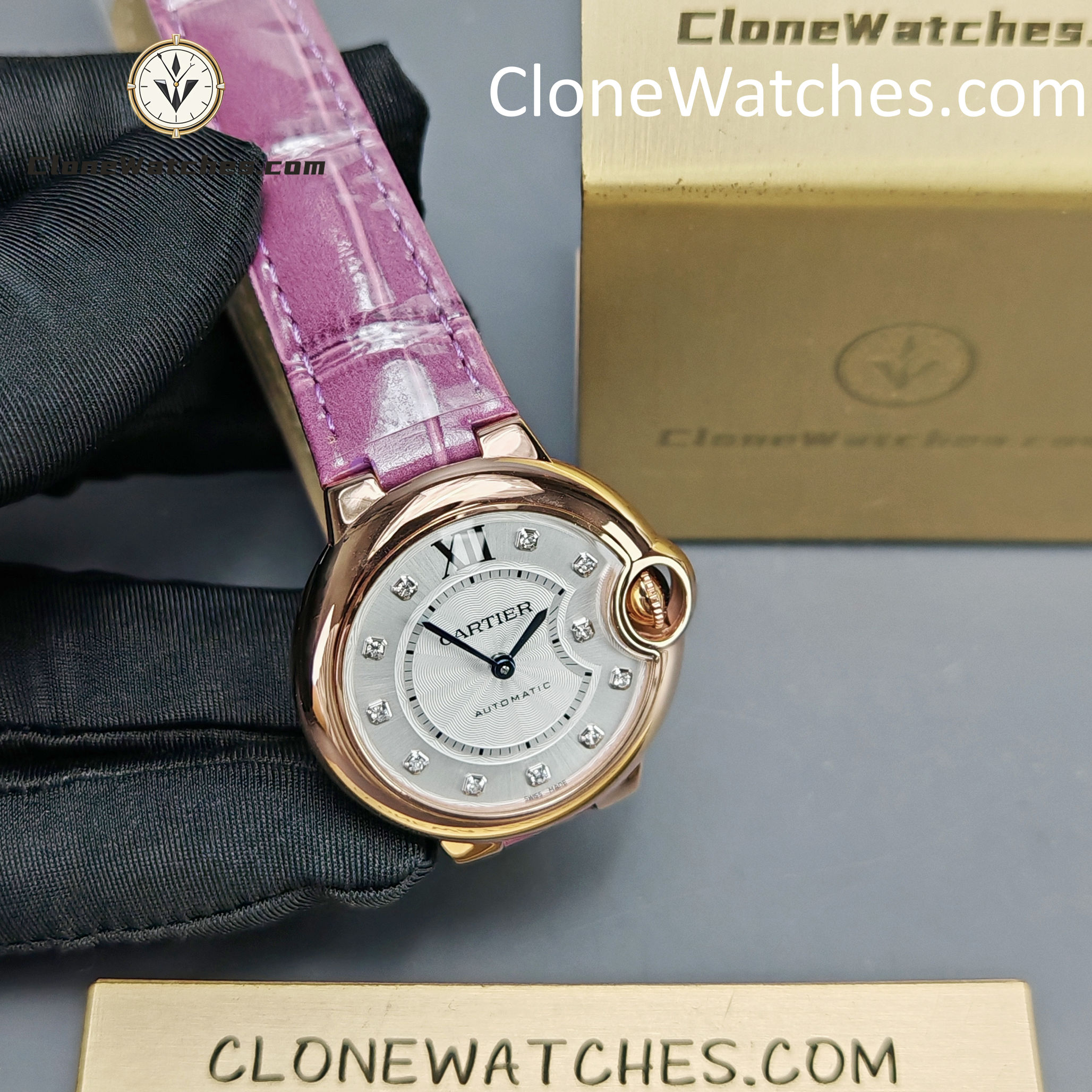 Cartier Super Clone Watches 1:1 Ballon Bleu de WE902040 Silver Dial Diamond Scale 33mm Leather Strap - Image 4