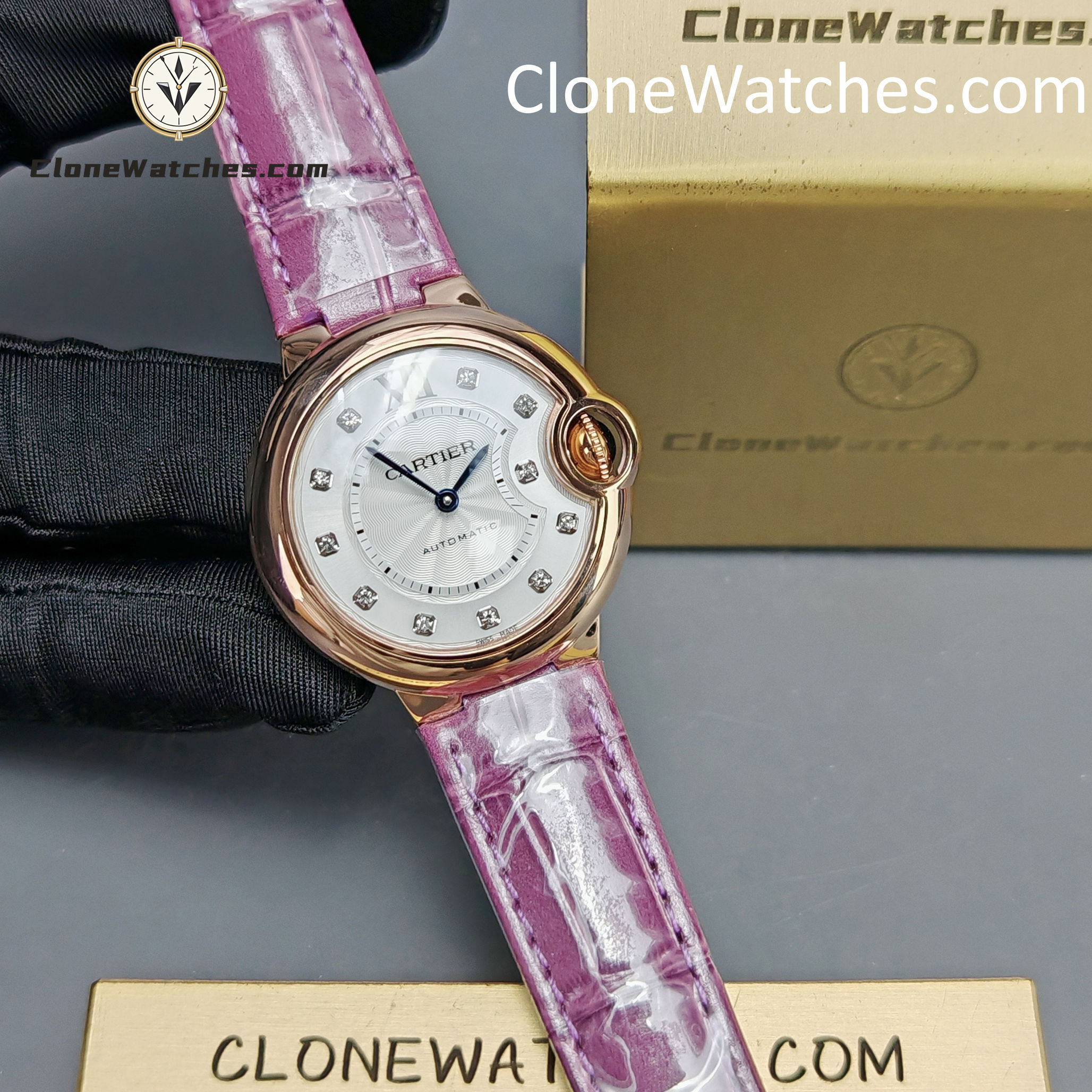 Cartier Super Clone Watches 1:1 Ballon Bleu de WE902040 Silver Dial Diamond Scale 33mm Leather Strap - Image 5