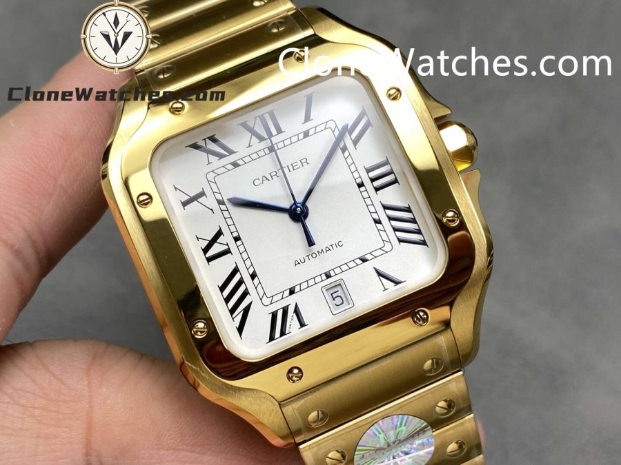 Cartier Super Clone Watches 1:1 Santos 18K Gold White Dial 39.8MM WGSA0009 - Image 2
