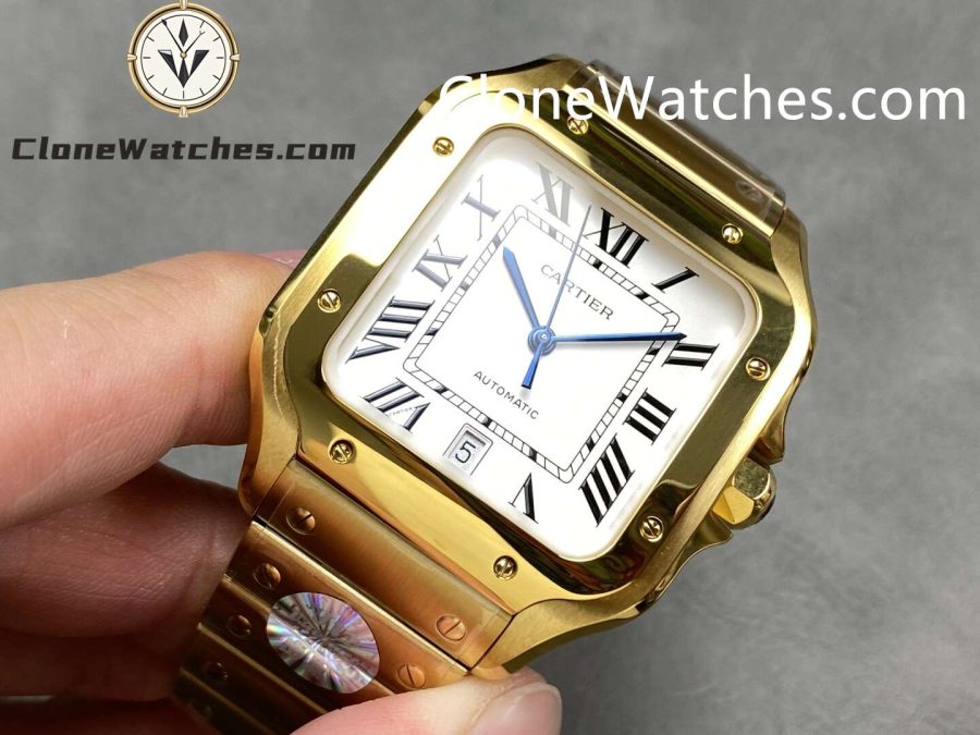 Cartier Super Clone Watches 1:1 Santos 18K Gold White Dial 39.8MM WGSA0009 - Image 3