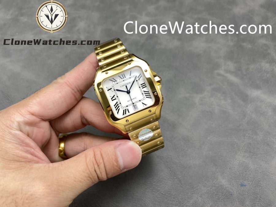Cartier Super Clone Watches 1:1 Santos 18K Gold White Dial 39.8MM WGSA0009 - Image 4