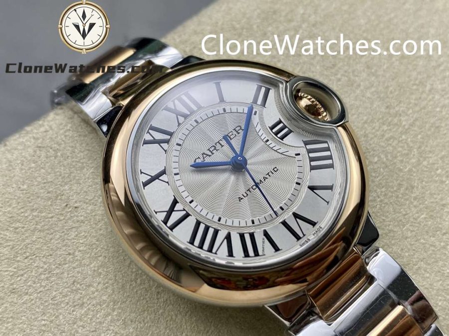 Cartier Super Clone Watches 1:1 Ballon Bleu de W2BB0037 Silver Dial Gold Bezel 33mm - Image 2