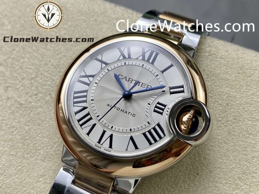 Cartier Super Clone Watches 1:1 Ballon Bleu de W2BB0037 Silver Dial Gold Bezel 33mm - Image 3