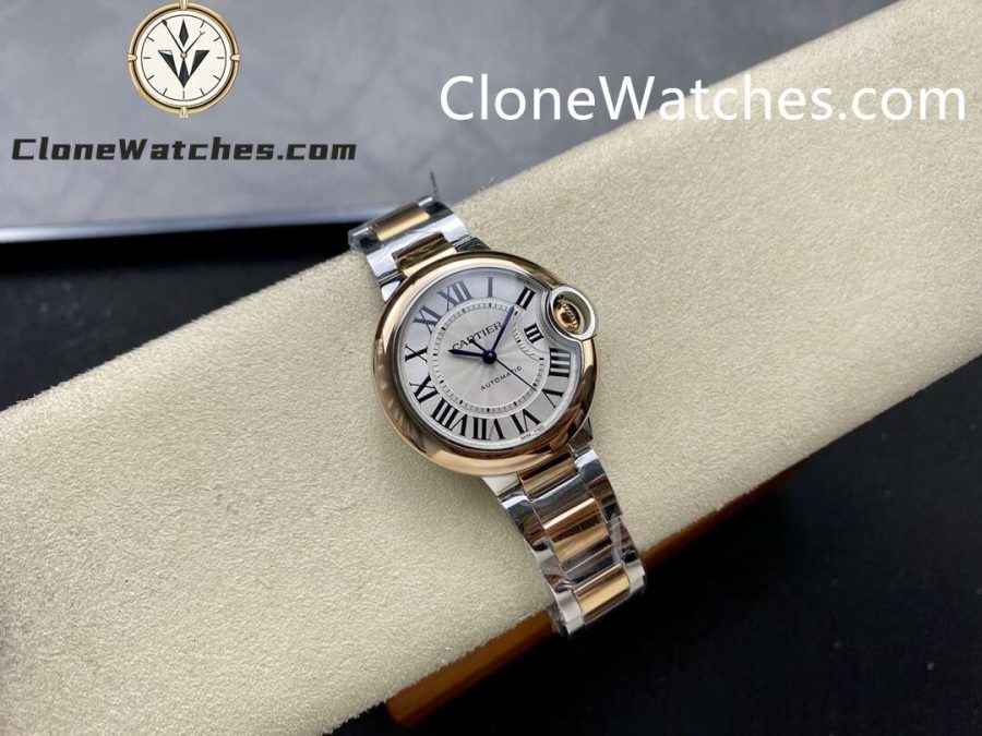Cartier Super Clone Watches 1:1 Ballon Bleu de W2BB0037 Silver Dial Gold Bezel 33mm - Image 4