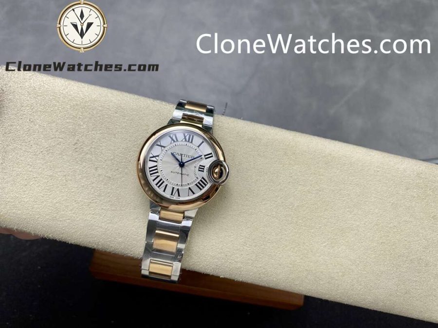 Cartier Super Clone Watches 1:1 Ballon Bleu de W2BB0037 Silver Dial Gold Bezel 33mm - Image 5