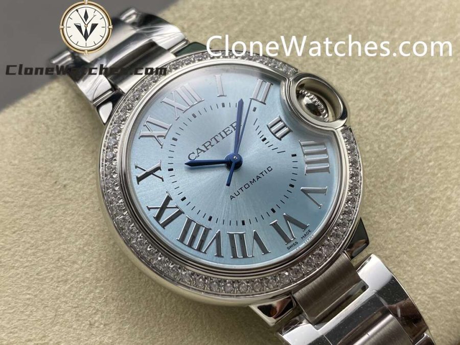 Cartier Super Clone Watches 1:1 Ballon Bleu de W4BB0028 Blue Dial Diamond Bezel 33mm - Image 2