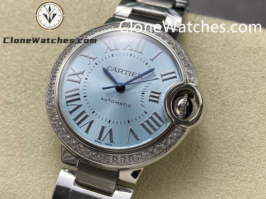 Cartier Super Clone Watches 1:1 Ballon Bleu de W4BB0028 Blue Dial Diamond Bezel 33mm - Image 3