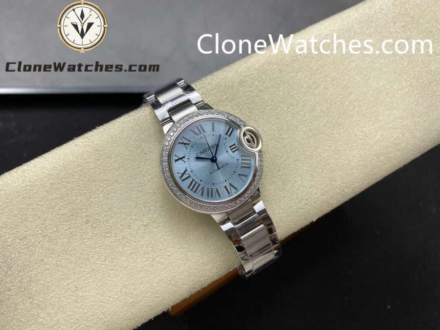 Cartier Super Clone Watches 1:1 Ballon Bleu de W4BB0028 Blue Dial Diamond Bezel 33mm - Image 4