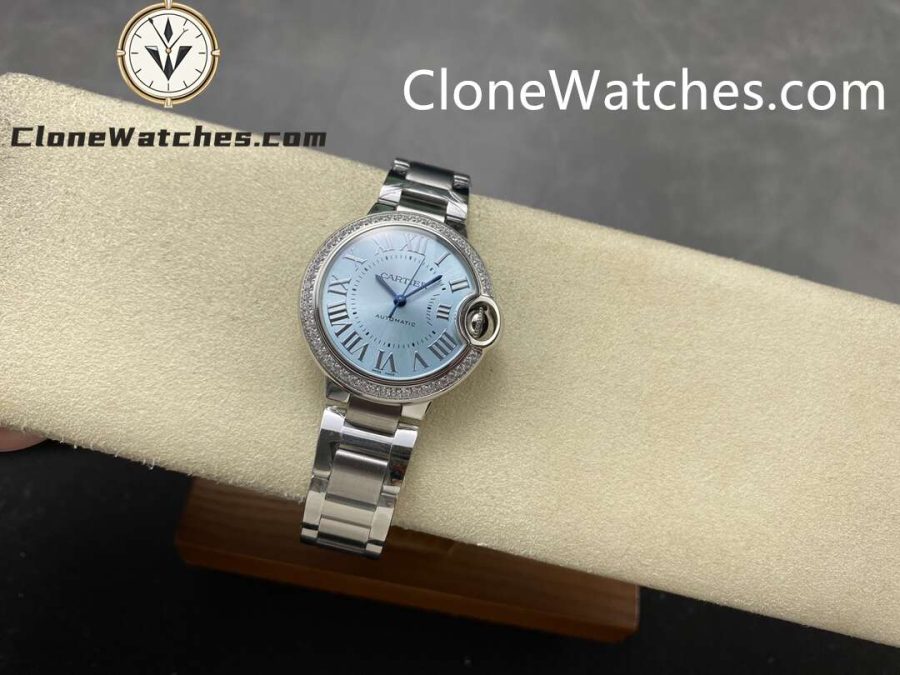Cartier Super Clone Watches 1:1 Ballon Bleu de W4BB0028 Blue Dial Diamond Bezel 33mm - Image 5