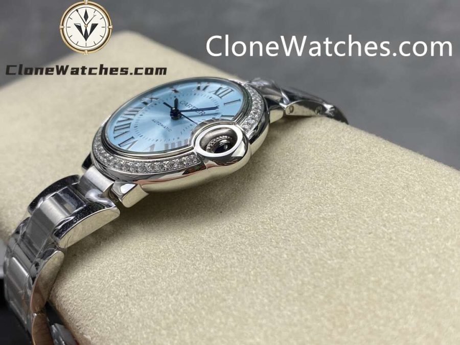 Cartier Super Clone Watches 1:1 Ballon Bleu de W4BB0028 Blue Dial Diamond Bezel 33mm - Image 7